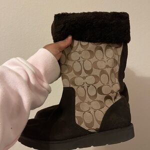 Brown and Tan Fur-lined Coach Boots